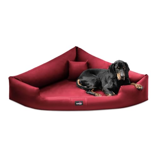 tierlando® Orthopädisches Hundebett Trivia Easy Clean aus Pflegeleichtem Kunstleder, Dreieckbett mit Visco-Matratze, Größe: 120x120cm | Farbe: 04 Dunkelrot