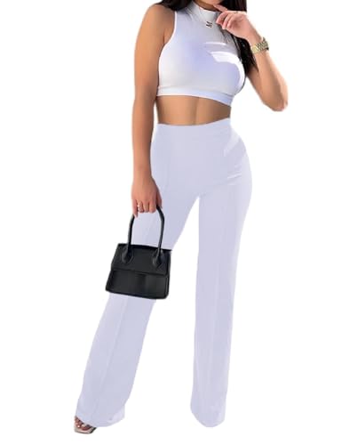 White Pants Women Dressy, High Rise Straight Long Trousers, Women's Flare Pants, Classic Elegant Casual Work Pant (White, M)2