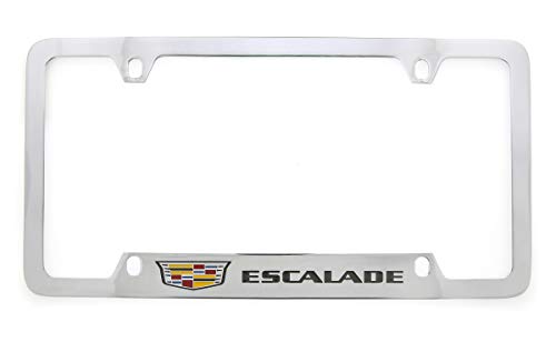 Cadillac Escalade With Crest Brass License Plate Frame With Chrome Finish (4 Hole) #TOP2