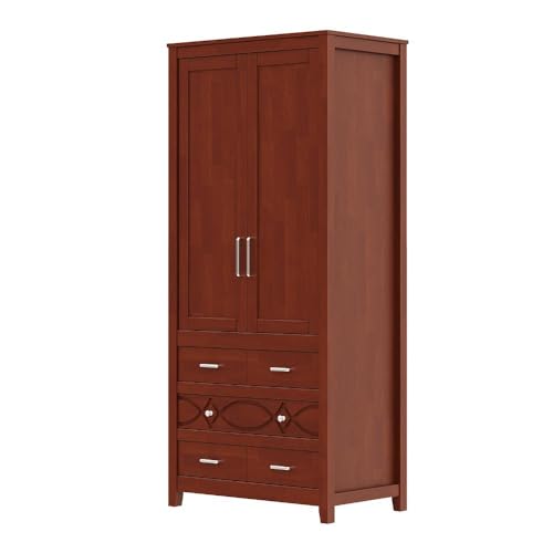 Image of Wakefit Wardrobe | 3 Year Warranty | Solid Wood Almirah, Cupboard for Clothes Storage | 2 Door, 5 Drawers, 1 Hanging Space | Crinoline - Golden Brown