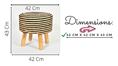 Image of Ottoman Foot Rest Puffy, Jute Ottoman for Home Decor, Solid Wood Legs Dressing Stool, Footstool for Living Room & Office Room, 16x17 Inch, Set of 2, Jute Black Chkri-Half Black Chkri