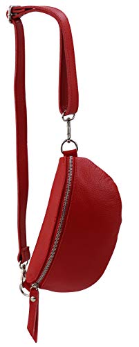 SH Leder ® Ava G292 Sac banane unisexe en cuir véritable - Petit sac bandoulière pour festivals, voyages - 23 x 12 cm, rouge, Small