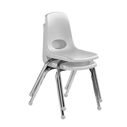 Image of FDP 16 inch School Stack Chair,Stacking Student Seat with Chromed Steel Legs and Ball Glides for Classroom, Homeschool or Office - Light Gray (2-Pack), 15413-LG