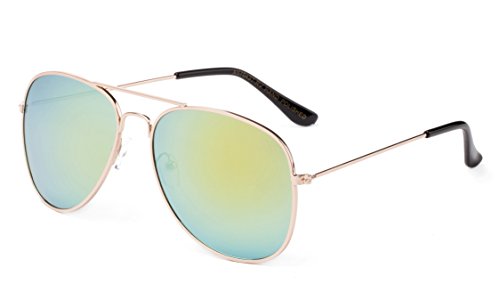 Newbee Fashion - Classic Aviator Sunglasses Flash Full Mirror lenses Metal Frame for Men Women UV Protection