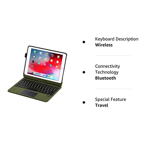 INI iPad Keyboard Case for iPad 2018 (6th Gen) - iPad 2017 (5th Gen) - iPad Pro 9.7 - Air 2&1-360 Rotatable - Wireless/BT - Backlit 7 Colors - iPad Case with Keyboard for iPad OS (9.7, Camo Green) - Thumbnail 5