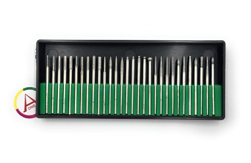 Image of Aone Diamond Coated Bur Bit Set of 30 pieces Mandrel 2.3mm for Grinding, Engraving, Carving & Shaping on Metals, Wax, Plastic, Ceramic, Clay on Dental, Jewellery Making, Model Making, Hobby Crafts DIY