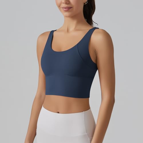 Image of ABOCIW Longline Sports Bra for Women V Back Wireless Padded Medium Support Yoga Bra Workout Crop Tank Tops