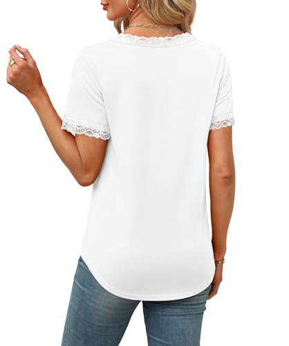 XIEERDUO V Neck T Shirts for Women Lace Sleeve Ladies Tops and Blouses Summer Outfits Basic Tee3