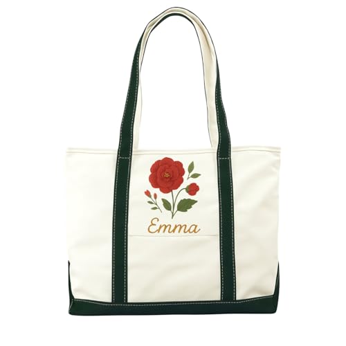 Personalized Lavender Embroidered Canvas Tote Bag, Custom Embroidery Tote Bag for Women with Embroidered Name