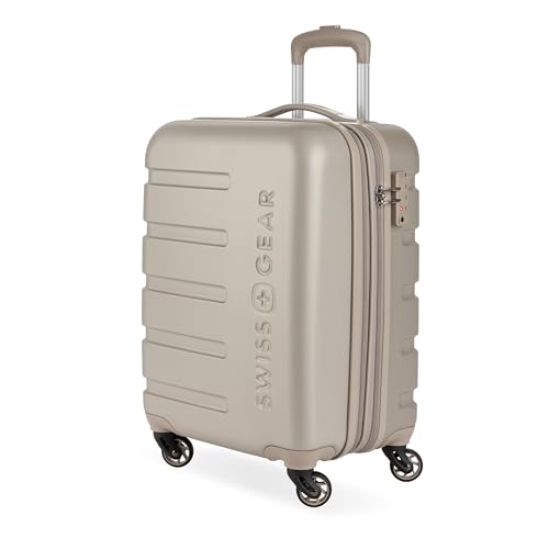 SwissGear 7366 Signature Hardside Expandable Luggage with Spinner Wheels, TSA Lock, Cup-Holder, Sand, Carry-On 19-Inch
