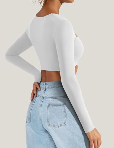 VOYJOY Women's Square Neck Crop Top Workout Tops Long Sleeve Shirts Cropped T Shirts Women Cute Top3