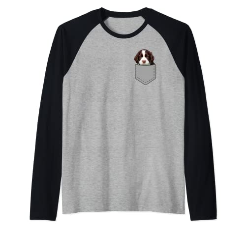 Inglés Springer Spaniel Divertido Perro En Su Bolsillo Camiseta Manga Raglan