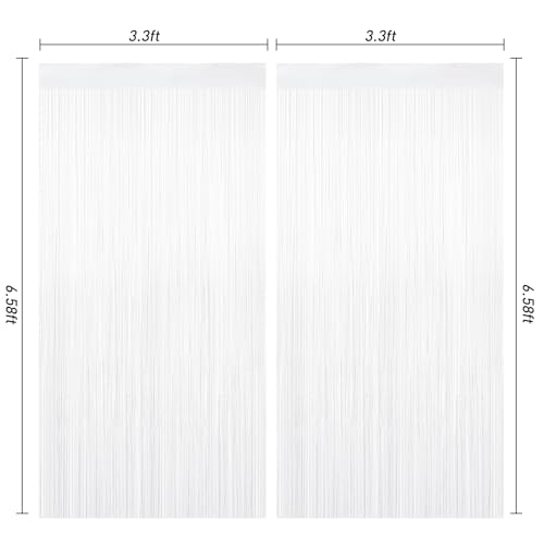 Image of 2 Pack White Tinsel Curtain Party Backdrop Decorations, Metallic Foil Fringe Curtain for Wedding Parties Door Streamers Christmas Baby Bridal Shower Birthday Bachelorette Photo Booth Party Decor