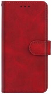 جراب حماية قابل للطي ومضاد للصدمات من جلد صناعي بتصميم مزود بمسند وقفل مغناطيسي وحامل كروت لموبايل سامسونج جالاكسي A35 شبكة الجيل الخامس 5G، أحمر