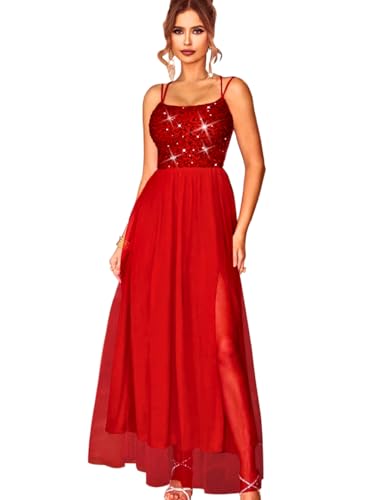 Image of ShawGobow Tulle Prom Dress with Slit,Sequin Backless Long Flowy Dresses for Women,Sexy Sparkly Outfits Homecoming Wedding