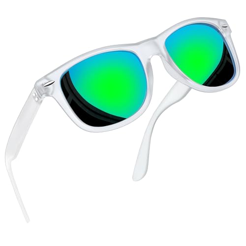 Joopin Lunettes de Soleil Verte Miroir Lunette Solaire Polarisante avec Monture Transparent UV Protection