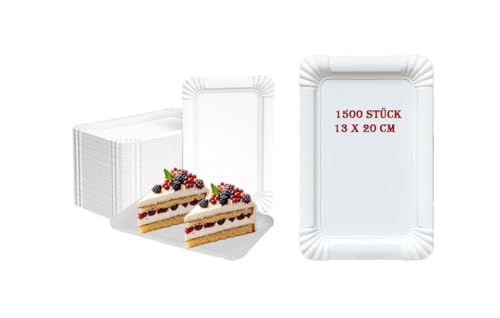 Lauroo 1500 Stück Pappteller eckig Weiß 13 x 20 cm – 100 % Papier, Grillpartys, Umweltfreundlich Partygeschirr 1500 Stück