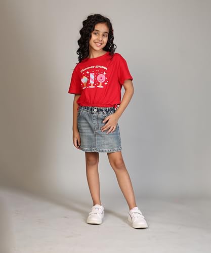 Image of KYDA KIDS 100% Cotton Crop top for Girls - Printed Short Sleeve Stylish Tshirt, Regular Fit Tops for Girl - Pack of 3