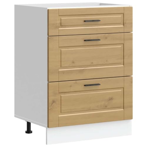 Homvdxl Base Sideboard Storage Cabinet, Modern Kitchen Base Cupboard with 3 Drawers, Buffet Cabinet Unit for Dining Living Room Hallway, Natural