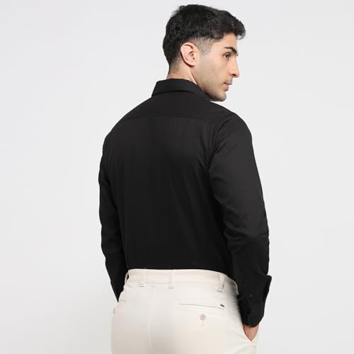 Image of Raymond Men Slim Fit Solid Pattern Pure Cotton Semi Cutaway Collar Full Sleeve Formal Shirt
