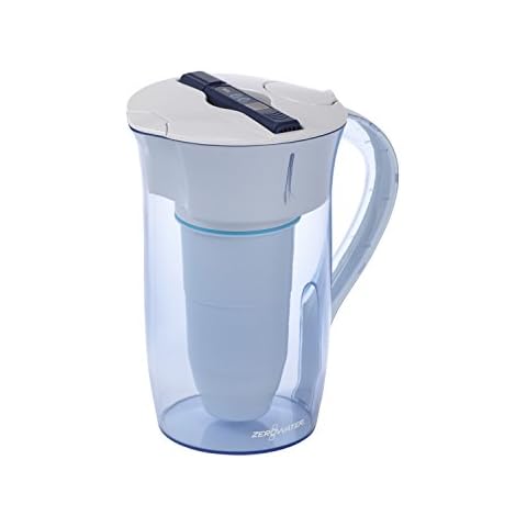 ZeroWater 10 Cup Round Water Filter Jug With Advanced 5 Stage Filter, Water Quality Meter + Water Filter Cartridge Included, 2.4 litres, transparent Cover