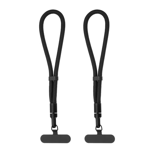 Dragonne téléphone portable avec patch acier inoxydable réglable noir
