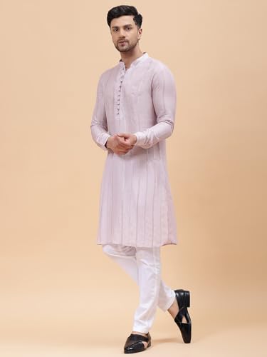 Image of See Designs Pink Regular Fit Striped Kurta