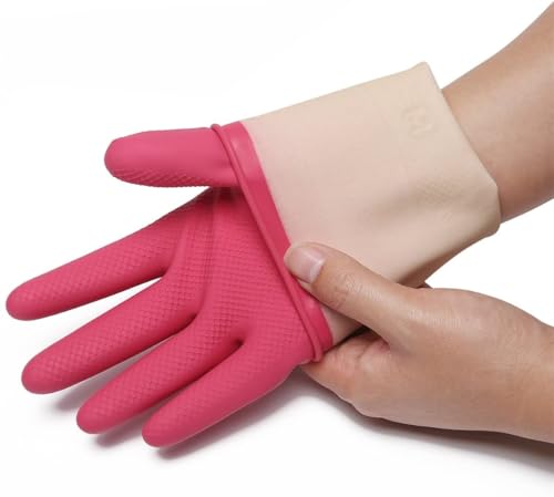 Image of Natural Rubber Household Gloves - Reusable & Waterproof for Cleaning, Dishwashing, Kitchen & Bathroom Use - Comfortable Fit with Non-Slip Grip - Durable & Long-Lasting (Pink, 15 Pair)