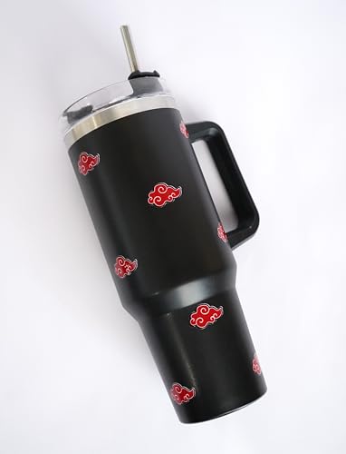Image of Akatsuki 1200ML Stainless Steel Tumbler Hot and Cold with Handle and Lid and 2 Straws, Double Insulated Cup Leak Proof Mug Cupholder for Gym, Travelling (Black)