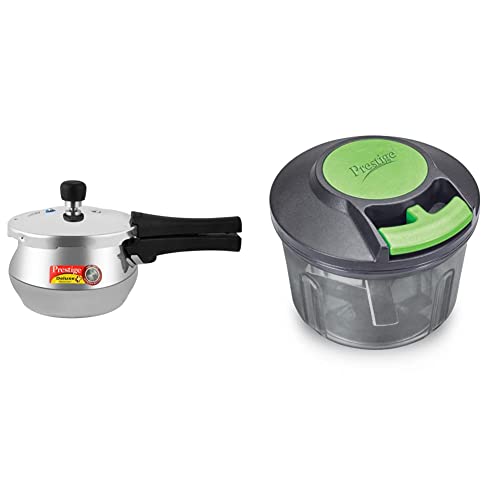 Image of Prestige Deluxe Plus Baby Induction Base Aluminium Pressure Handi, 2 Litres, Silver + Prestige Veggie Cutter PVC 8.0 COMBO