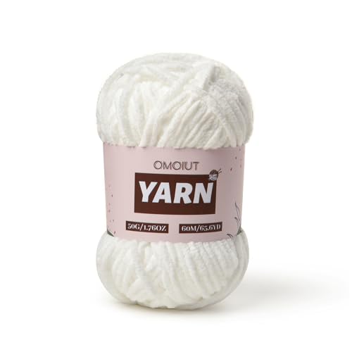 Image of Plush Chenille Chunky Crochet Yarn - Baby Yarn for Crocheting Soft - Velvet Yarns Knitting for Blankets Crafts - Fluffy Amigurumi Yarns 50g / 65.6yd (Snow White)