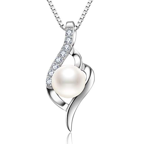 Abiguell Kette Perle Damen Halskette 925 Sterling Silber mit Anhänger Schmuck 45CM Kettenlänge Geschenk für Damen… Cover