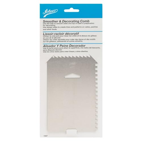 Ateco Decorating Comb & Icing Smoother, 4 Sided Baking Supplies, 6 x 3.75, Silver