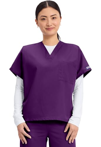 Image of Cherokee Scrubs for Women and Men Unisex V-Neck Tunic Nursing Scrub Top with Chest Pocket, Tuckable Durable Fabric - 4777 | 1 Chest Pocket For Essentials, Traditional Fit, Durable Construction, Comfortable Knit Details, Easy Care, Tuckable Style