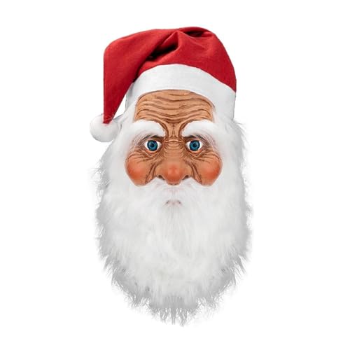 Máscara facial de Pai Natal para adultos de látex com barba realista de Pai Natal e chapéu vermelho, perfeita para o Natal, cosplay, Halloween, disfarces, eventos de fantasias e celebrações temáticas