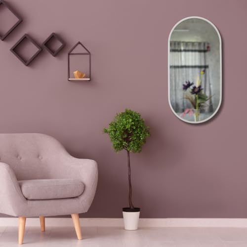 Image of Modern Elegance Capsule Shape Wall-Mounted Mirror Metal Framed Wall Mirror Bathroom Mirror Living Room Mirror Home Decor Mirror 18 x 36 Inches White MF 109