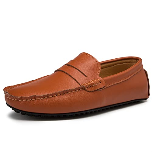 Mens Loafers Shoe Genuine Leather Round Toe Sole Stitching Details Penny Loafer Resistant Lightweight Comfortable Classic Slip On