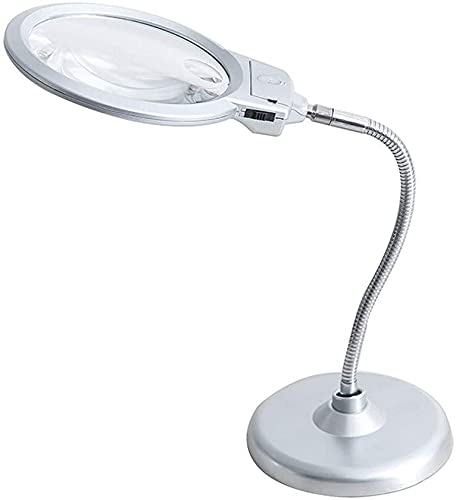 Goodern Large Magnifying Glass Stand, 2x 5x Desktop Magnifier With 2 Led Jumbo Lens, Hands Free Magnifying With Light For Hobby, Crafts, Inspection, Reading, Model Building, Soldering