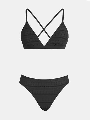 Image of CUPSHE Bikini Set for Women Two Piece Swimsuits V Neck Low Rise Crisscross Back Self Tie Spaghetti Straps