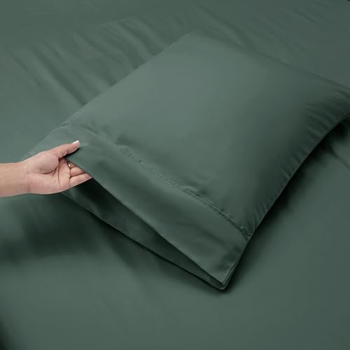 Image of Nestl Full Size Sheet Set, 4 Piece Extra Deep Pocket (18-24 inches), Microfiber, Hotel Luxury, Soft, Breathable, Wrinkle-Free, Easy to Care, Forest Green