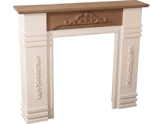 elbmöbel Kaminumrandung Kaminkonsole Landhausstil Barock Shabby Chic Holz schmal 110x22x98 cm | Vintage Kaminverkleidung dekorativ weiß braun | Deko Konsole Ablage modern klassisch Eyecatcher