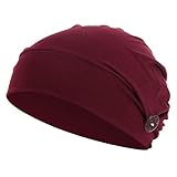 iplusmile Chemotherapie Mütze mit Knöpfen Turbane Mütze Hüte Chemo Mütze Kopfbedeckung Schlafmütze Kopfwickel Krebs Slouchy Mütze Peeling Mütze Bouffant Hüte für Frauen Rot