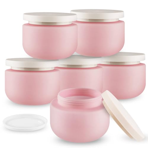 6 Pcs 8oz/250g Empty Plastic Jar Wide Mouth Cosmetic Container With Lids Refillable Travel Storage Container For Lotion Cream Body Butter Powder Ointments Samples Beauty Products etc (Pink)