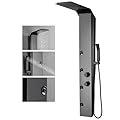 BWE Stainless Steel Shower Panel Tower System,3 In 1 Multi-Function Shower Panel,Rainfall Shower Head Massage Body Jets and Handheld Shower Spray,Wall-Mount Shower Column,Matte Black