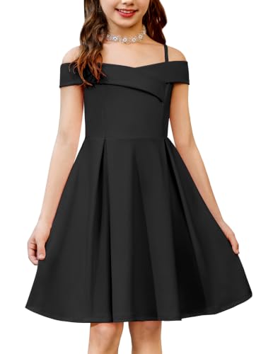 Image of Arshiner Girls Dress Spaghetti Strap Summer Elegant 13-14 Years Black