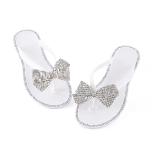 Image of Mtzyoa Women Flip-Flops Flat Sandals Jelly Bow Beach Flat Rivets Rain Cute Dressy Summer Sandals