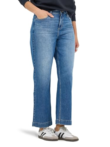 Jean wide leg crop 26 pour femme en denim bleu stretch
