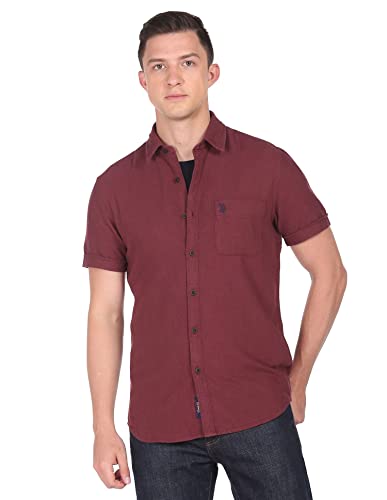 Image of U.S. Polo ASSN. Men's Cotton Solid Slim Fit Shirt