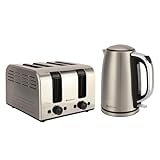 Rediffusion Kettle & Toaster Set, Stainless Steel, Brushed & Polished Finish, 1.7L Rapid Boil Kettle, 4 Slice Toaster with 6 Browning Settings, Cancel, Defrost, Reheat, Auto Shut-Off - REDKT174SB