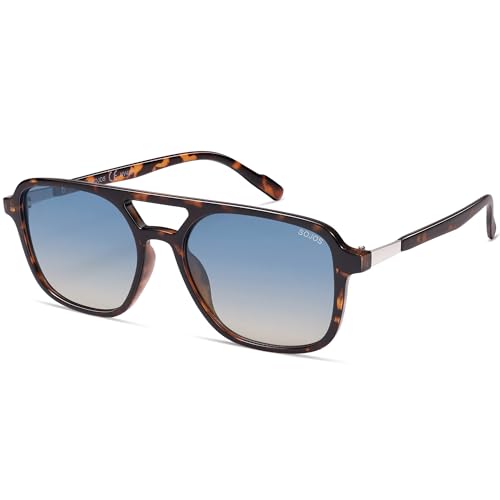 Image of SOJOS Retro Aviator Sunglasses for Women Men,Trendy Rectangle Womens Mens Shades Sun Glasses SJ2202